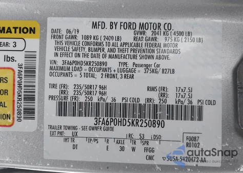 2019 Ford Fusion Se from USA, damaged, VIN 3FA6P0HD5KR250890